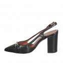 Zapato destalonado para mujer en piel negra con accesorio tacon 8 - Tallas disponibles:  32, 33, 34