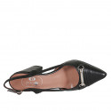 Woman's slingback pump in black leather with accessory heel 8 - Available sizes:  32, 34