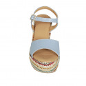 Sandale avec courroie pour femmes en cuir bleu clair et tissu multicouleur talon compensé 9 - Pointures disponibles:  42, 43, 44