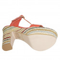 Sandalia para mujer con cinturon y plataforma en piel roja y tejido multicolor tacon 12 - Tallas disponibles:  34, 42