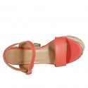 Woman's strap sandal with platform in red leather and multicolored fabric heel 12 - Available sizes:  42