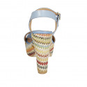 Sandalia para mujer con cinturon y plataforma en piel azul claro y tejido multicolor tacon 12 - Tallas disponibles:  43