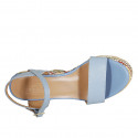 Sandalo da donna con cinturino e plateau in pelle azzurra e tessuto multicolore tacco 12 - Misure disponibili: 43