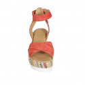 Woman's strap sandal with platform in red suede and multicolored fabric wedge heel 7 - Available sizes:  42