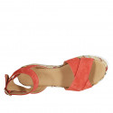 Woman's strap sandal with platform in red suede and multicolored fabric wedge heel 7 - Available sizes:  42