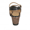 Sandale pour femmes avec courroie et plateforme en cuir noir et marron avec talon compensé tressé 7 - Pointures disponibles:  42