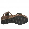 Woman's strap platform sandal in black and brown leather with braided wedge heel 7 - Available sizes:  42