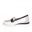 Mocassin pour femmes en cuir blanc, lavande et bleu talon compensé 4 - Pointures disponibles:  42
