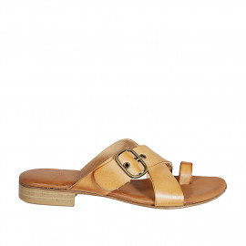 Mule entredoigt pour femmes en cuir cognac avec boucle talon 2 - Pointures disponibles: 32, 43
