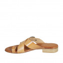 Woman's thong mules in tan brown leather with buckle heel 2 - Available sizes:  32, 43