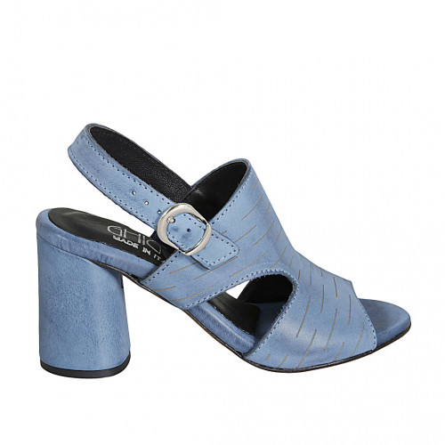 Woman's sandal in light blue cut leather heel 7 - Available sizes:  42