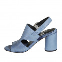 Woman's sandal in light blue cut leather heel 7 - Available sizes:  42