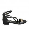 Woman's open shoe with strap and platinum accessory in black leather heel 2 - Available sizes:  33