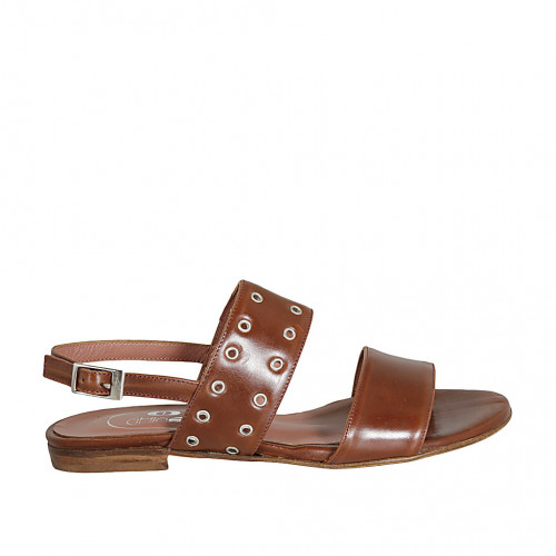 Woman's sandal in brown leather heel 1