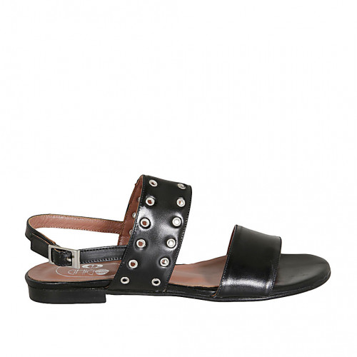 Sandale pour femmes en cuir noir talon 1 - Pointures disponibles:  33, 42