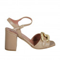 Woman's sandal with strap and chain in beige leather heel 8 - Available sizes:  32, 42, 43, 44