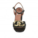 Woman's sandal with strap and chain in black leather heel 8 - Available sizes:  32, 33