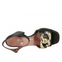Sandalo da donna con catena e cinturino in pelle nera tacco 8 - Misure disponibili: 32