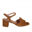 Woman's strap sandal in tan brown suede heel 5 - Available sizes:  42