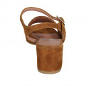 Woman's strap sandal in tan brown suede heel 5 - Available sizes:  42