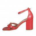 Woman's open shoe in red leather with strap block heel 8 - Available sizes:  42, 43, 44