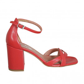 Woman's open shoe in red leather with strap block heel 8 - Available sizes: 42, 43