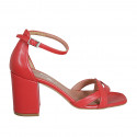 Zapato abierto con cinturon para mujer en piel roja tacon cuadrado 8 - Tallas disponibles:  42, 43, 44