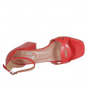 Woman's open shoe in red leather with strap block heel 8 - Available sizes:  42, 43, 44