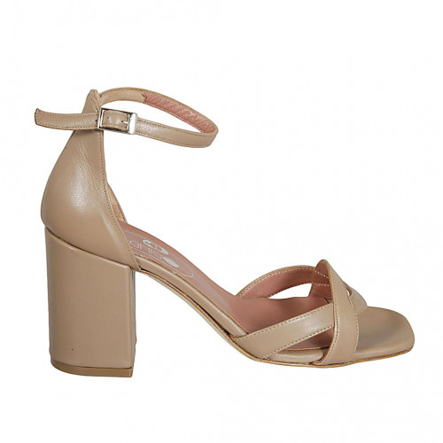 Woman's open shoe in beige leather with strap block heel 8 - Available sizes:  43