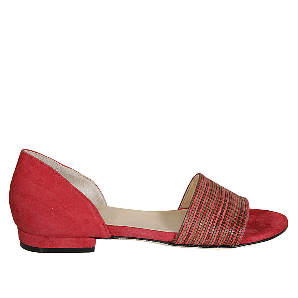 Woman's open shoe in red suede and leather heel 1