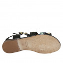 Sandale pour femmes avec fermeture éclair, boucle et goujons en cuir noir et cuir imprimé bleu vert talon 1 - Pointures disponibles:  33, 42