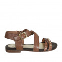Sandale pour femmes avec fermeture éclair, boucle et goujons en cuir et cuir imprimé marron talon 1 - Pointures disponibles:  33