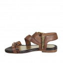 Sandale pour femmes avec fermeture éclair, boucle et goujons en cuir et cuir imprimé marron talon 1 - Pointures disponibles:  33