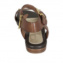 Sandalo da donna con cerniera, fibbia e borchie in pelle e pelle stampata marrone tacco 1 - Misure disponibili: 33, 44