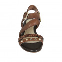 Sandale pour femmes avec fermeture éclair, boucle et goujons en cuir et cuir imprimé marron talon 1 - Pointures disponibles:  33