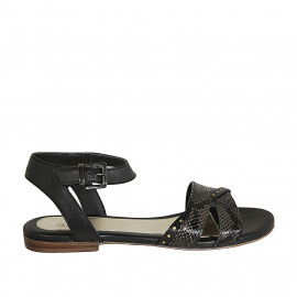 Woman's sandal with strap and studs in black leather and printed leather heel 1 - Available sizes:  33