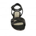 Woman's sandal with strap and studs in black leather and printed leather heel 1 - Available sizes:  33, 34, 44