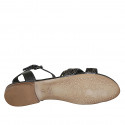 Sandale pour femmes avec courroie et goujons en cuir et cuir imprimé noir talon 1 - Pointures disponibles:  33, 34, 44