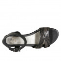Woman's sandal with strap and studs in black leather and printed leather heel 1 - Available sizes:  33, 34, 44