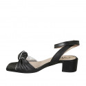 Sandale pour femmes avec courroie et nœud en cuir noir et blanc talon 4 - Pointures disponibles:  33, 34, 43, 44