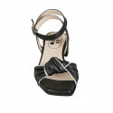 Sandale pour femmes avec courroie et nœud en cuir noir et blanc talon 4 - Pointures disponibles:  33, 34, 43, 44