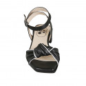 Sandale pour femmes avec courroie et nœud en cuir noir et blanc talon 4 - Pointures disponibles:  33, 43