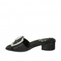 Woman's mules with buckle in black and silver laminated leather heel 3 - Available sizes:  32