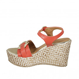 Sandale pour femmes en cuir rouge et platine avec courroie, plateforme et talon compensé tressé 9 - Pointures disponibles:  43, 44 2