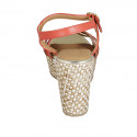 Sandale pour femmes en cuir rouge et platine avec courroie, plateforme et talon compensé tressé 9 - Pointures disponibles:  43, 44