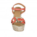 Sandale pour femmes en cuir rouge et platine avec courroie, plateforme et talon compensé tressé 9 - Pointures disponibles:  43, 44