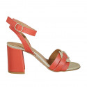 Woman's sandal with ankle strap in red and platinum leather heel 8 - Available sizes:  31, 43, 44
