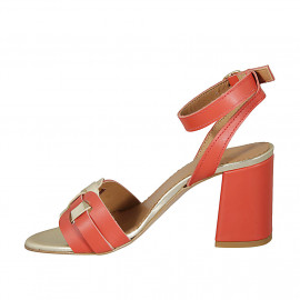 Sandalia para mujer en piel roja y platino con cinturon al tobillo tacon 8 - Tallas disponibles:  43 2