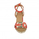 Sandalo da donna in pelle rossa e platino con cinturino alla caviglia tacco 8 - Misure disponibili: 31, 43, 44