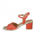Woman's strap sandal in red leather heel 5 - Available sizes:  42